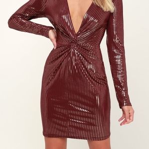 Lulus Source of Joy Burgundy Striped Bidycon Dress